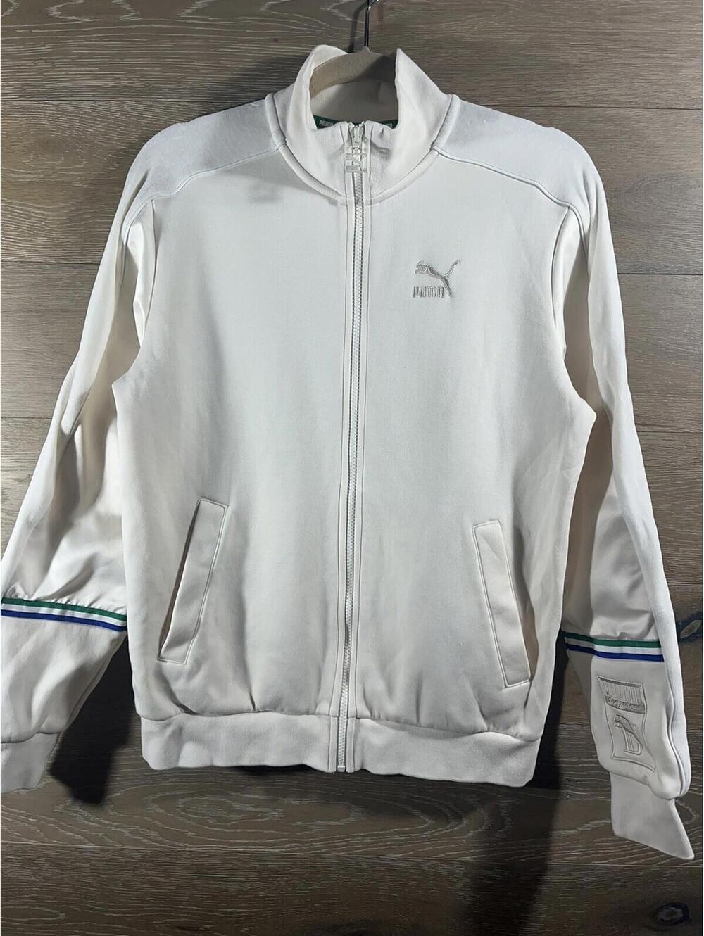 Puma Big Sean Track Jacket Velour Satin Logo Ivory Men's Size Small